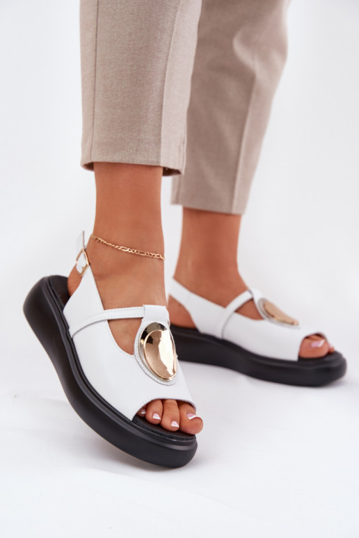 Piel Estilo elegante Sandalias de mujer S.Barski GR51-603 el color blanco