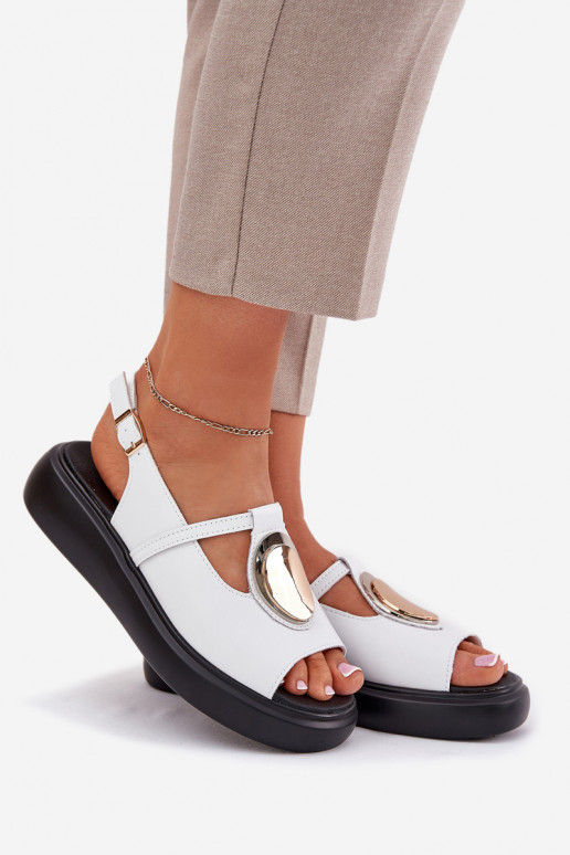 Piel Estilo elegante Sandalias de mujer S.Barski GR51-603 el color blanco