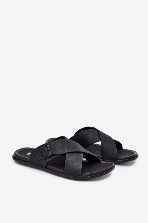 Zapatillas de cuero Tiene quesculino con hebillas Big Star RR174076 de color negro