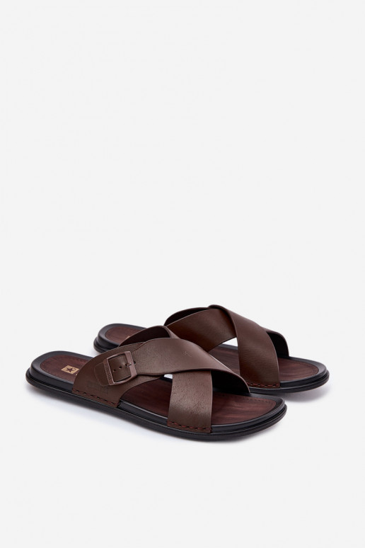 Zapatillas de cuero Tiene quesculino con hebillas Big Star RR174077 color marrón