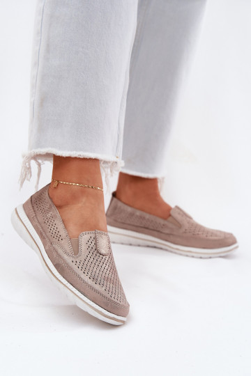 Ante calado zapatos mocasines de mujer color dorado Redileine 2