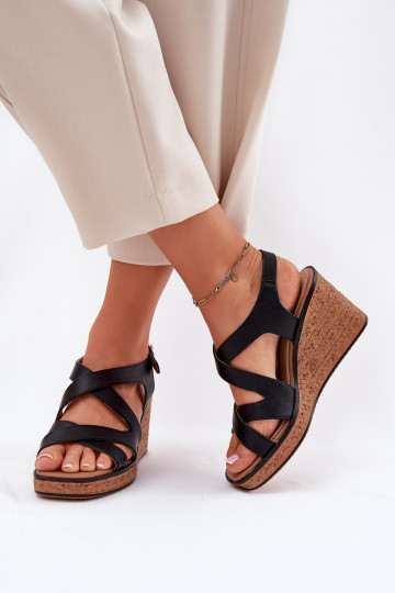 Sandalias de mujer en una cuña Sergio Leone SK223 de color negro