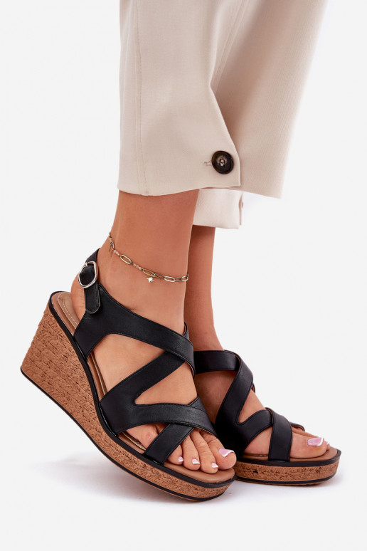 Sandalias de mujer en una cuña Sergio Leone SK223 de color negro