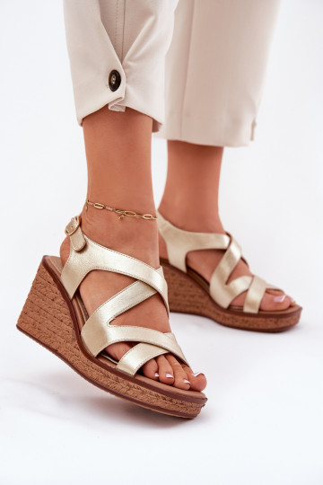 Sandalias de mujer en una cuña Sergio Leone SK223 color dorado