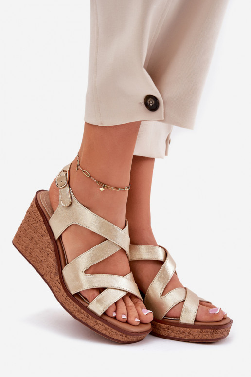 Sandalias de mujer en una cuña Sergio Leone SK223 color dorado