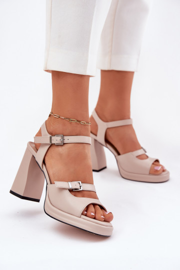 Piel Sandalias de tacón alto para mujer. Vinceza 77110 beige 2