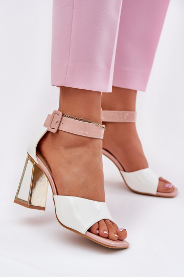 Sandalias lacadas para mujer. con tacones Vinceza 20266 el color blanco 2