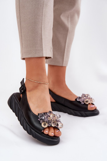 Sandalias de mujer con brillantes, Artiker 54C1628, color negro