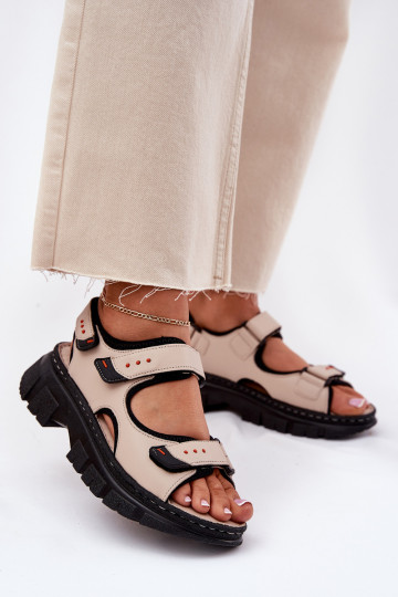 Sandalias de mujer con cierre adhesivo, Artiker 56C0471, color arena