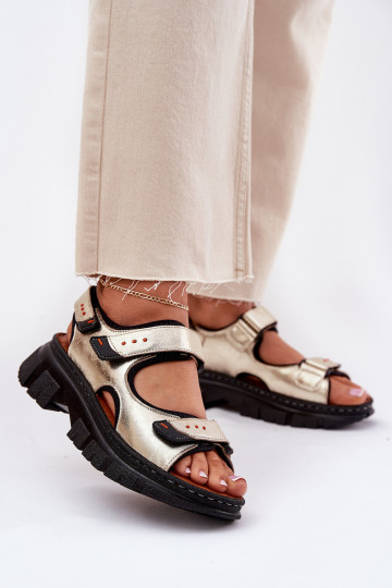 Sandalias de mujer con cierre adhesivo, Artiker 56C0469, color dorado 2