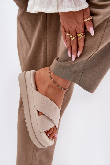 Zapatillas de mujer con plataforma y tiras entrelazadas, color arena, "Rinasara" 2