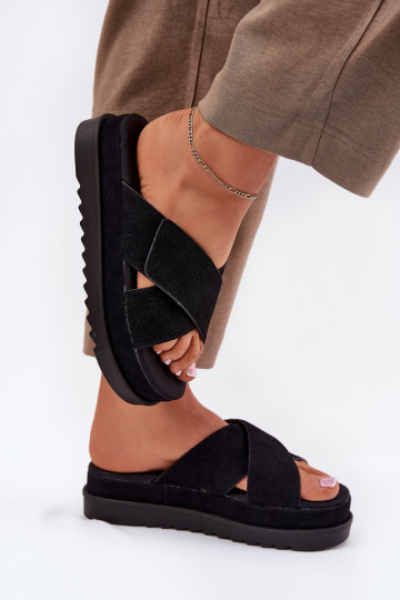 Zapatillas de mujer con plataforma y tiras entrelazadas, color negro, "Rinasara"