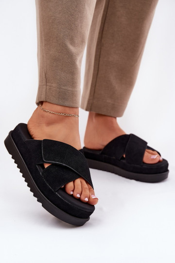 Zapatillas de mujer con plataforma y tiras entrelazadas, color negro, "Rinasara" 2