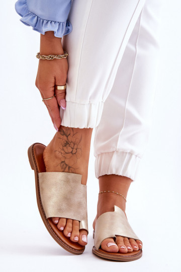 Zapatillas de cuero de mujer, color oro claro, "Amite"