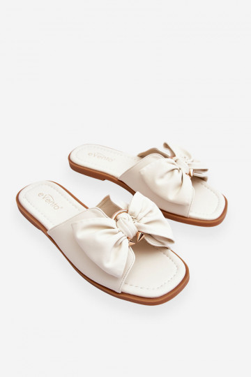 Zapatillas de cuero de mujer con lazos, color blanco, "Becky"