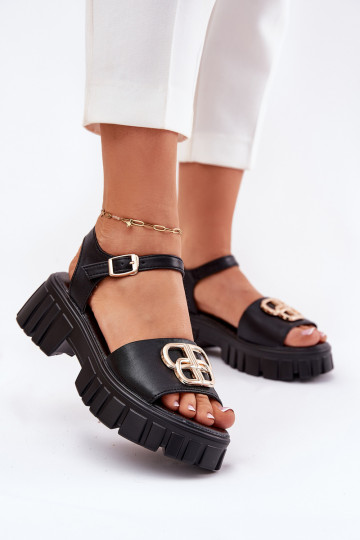 Zapatos de mujer color negro con detalles dorados, Vinceza 79541 2