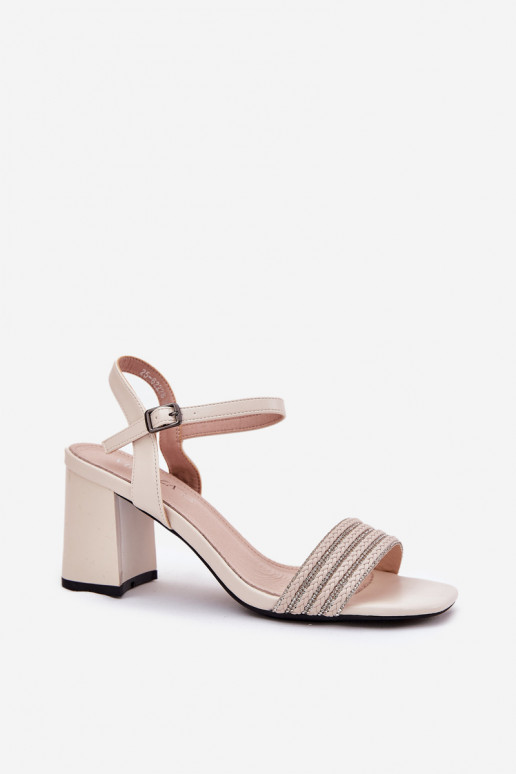 Sandalias de tacón alto para mujer. con ojos centelleantes I Plecionką Vinceza 62228 beige