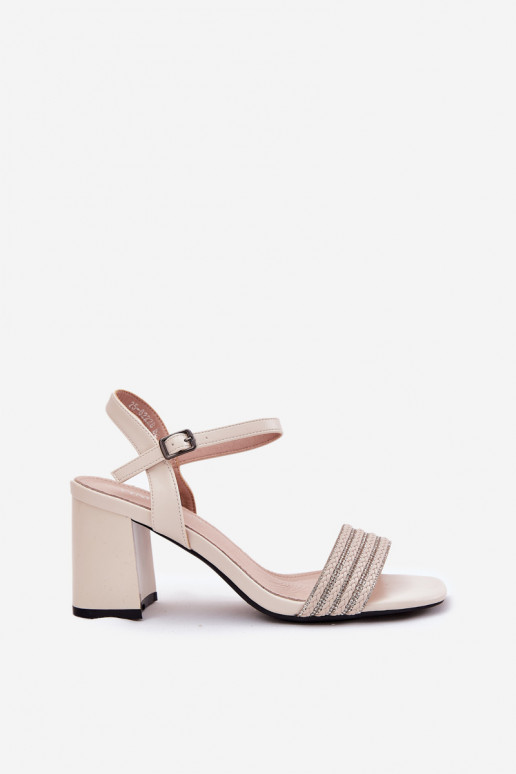 Sandalias de tacón alto para mujer. con ojos centelleantes I Plecionką Vinceza 62228 beige