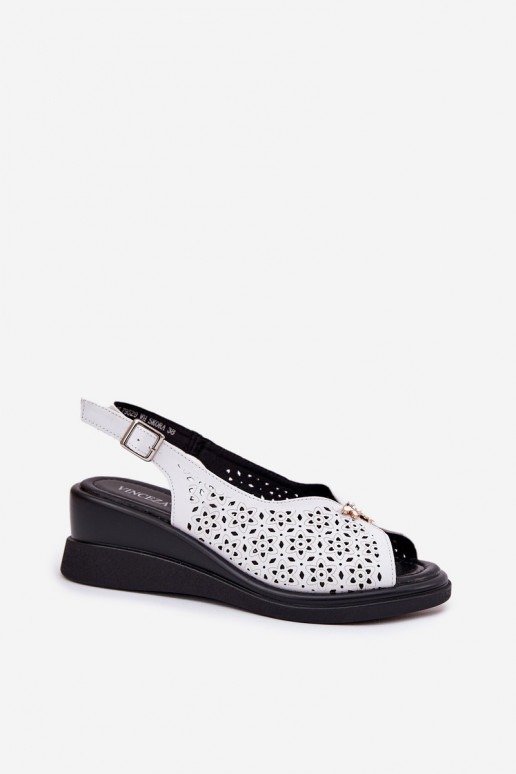 Piel Sandalias caladas Femenino en una cuña Vinceza 79529 el color blanco Piel Sandalias caladas Femenino en una cuña Vinceza 79529 el color blanco