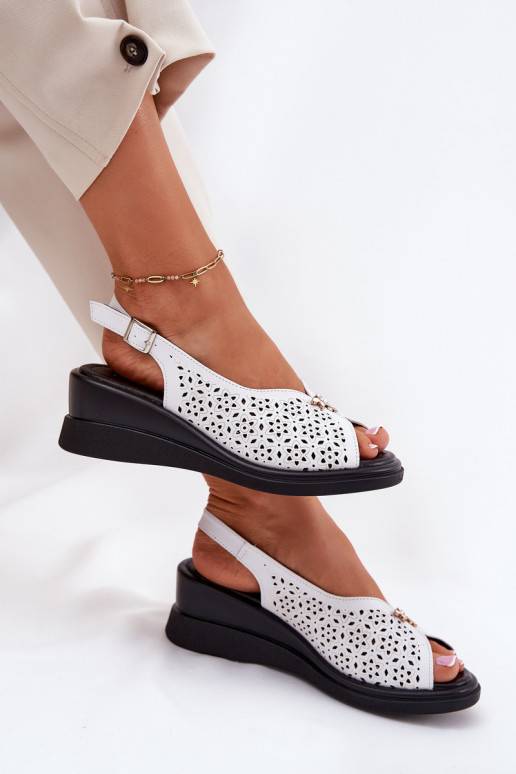 Piel Sandalias caladas Femenino en una cuña Vinceza 79529 el color blanco Piel Sandalias caladas Femenino en una cuña Vinceza 79529 el color blanco
