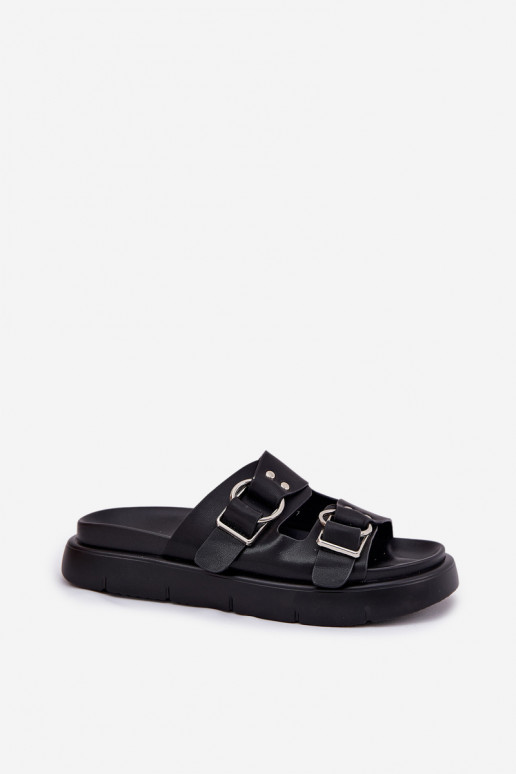 Zapatillas de cuero Femenino Con decoracionesi con hebillasmi Big Star RR274658 de color negro Zapatillas de cuero Femenino Con decoracionesi con hebillasmi Big Star RR274658 de color negro