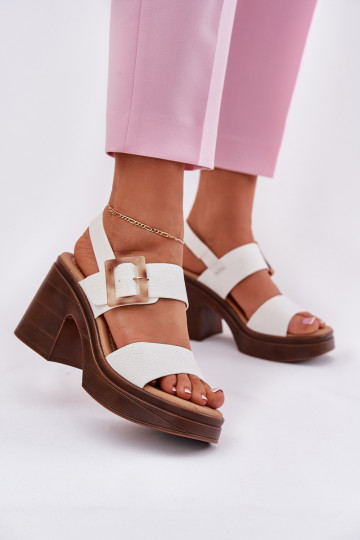Zapatos de mujer color blanco con tacones gruesos y plataforma, Vinceza 17387