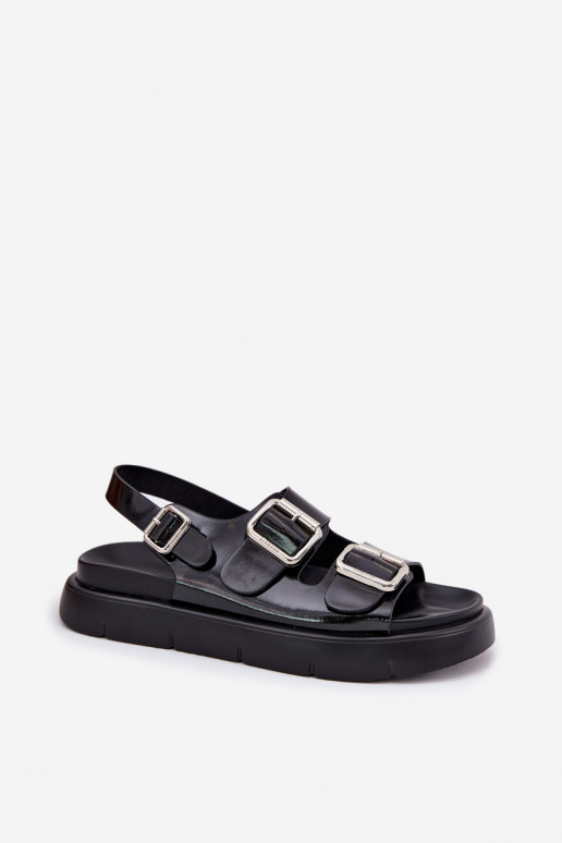 Piel Sandalias lacadas para mujer. con hebillas Big Star RR274662 de color negro