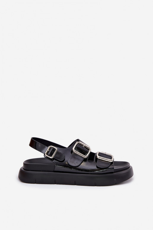 Piel Sandalias lacadas para mujer. con hebillas Big Star RR274662 de color negro