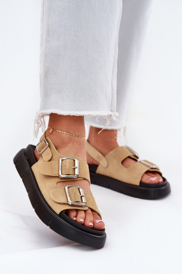 Zapatos de mujer de ante color arena con hebillas, Big Star RR274665