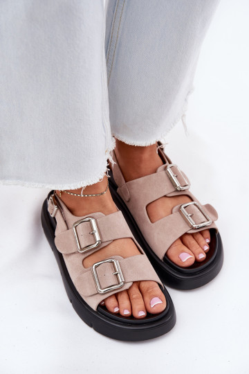 Zapatos de mujer de ante rosa claro con hebillas, Big Star RR274663