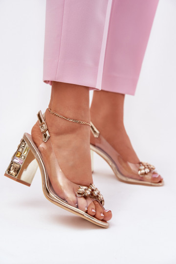 Ver a través de sandalias con tacones con ojos brillantes Vinceza 70110 color dorado 2
