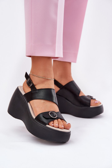 Zapatos de mujer color negro con tacón y plataforma, S.Barski LR51-540