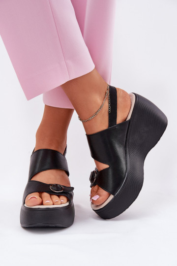 Zapatos de mujer color negro con tacón y plataforma, S.Barski LR51-540 2