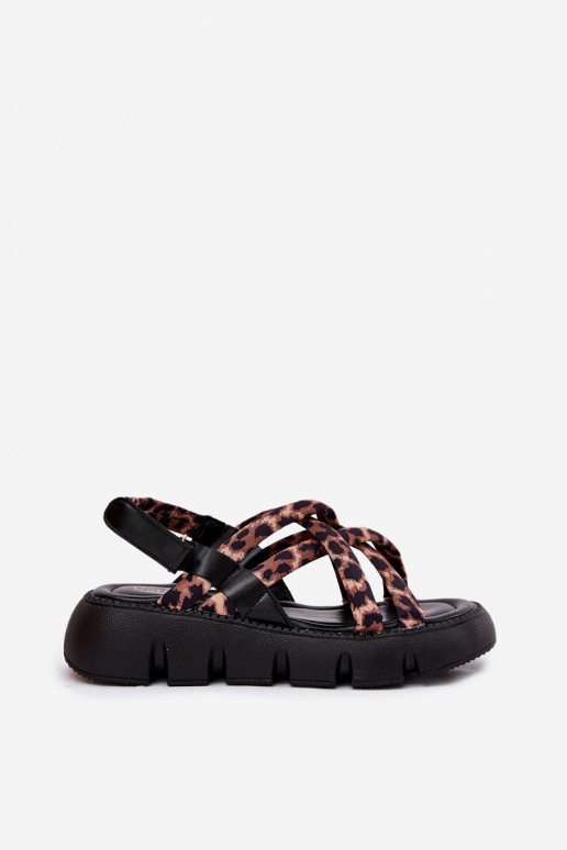 Sandalias de mujer con una plataforma con rayas con estampados de piel de leopardo Filamira
