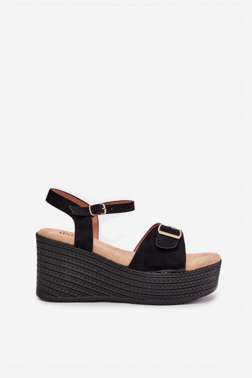 Sandalias de mujer en una cuña con hebillas de color negro Liniella Sandalias de mujer en una cuña con hebillas de color negro Liniella
