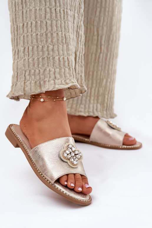 zapatillas de mujer con tacones anchos Con decoraciones Detalem S.Barski KV51-087 color dorado zapatillas de mujer con tacones anchos Con decoraciones Detalem S.Barski KV51-087 color dorado