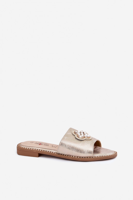 zapatillas de mujer con tacones anchos Con decoraciones Detalem S.Barski KV51-087 color dorado zapatillas de mujer con tacones anchos Con decoraciones Detalem S.Barski KV51-087 color dorado