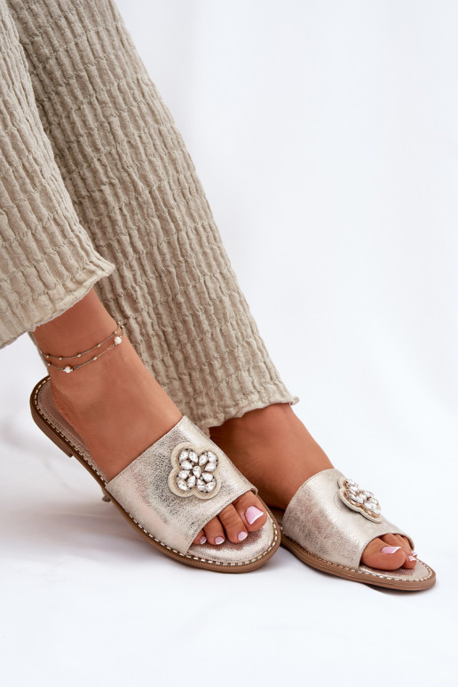 zapatillas de mujer con tacones anchos Con decoraciones Detalem S.Barski KV51-087 color dorado zapatillas de mujer con tacones anchos Con decoraciones Detalem S.Barski KV51-087 color dorado