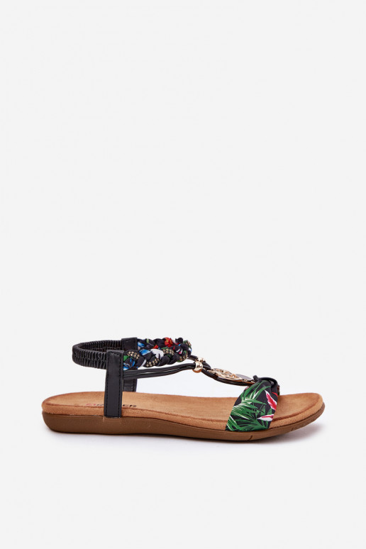 Sandalias planas para mujer. Z Plecionymi Tirasem y decoracion Artiker 56C1318 de color negro Sandalias planas para mujer. Z Plecionymi Tirasem y decoracion Artiker 56C1318 de color negro