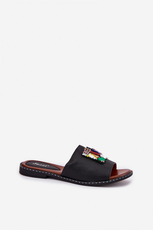 zapatillas de mujer con tacones anchos con adornos de color negro Clelione