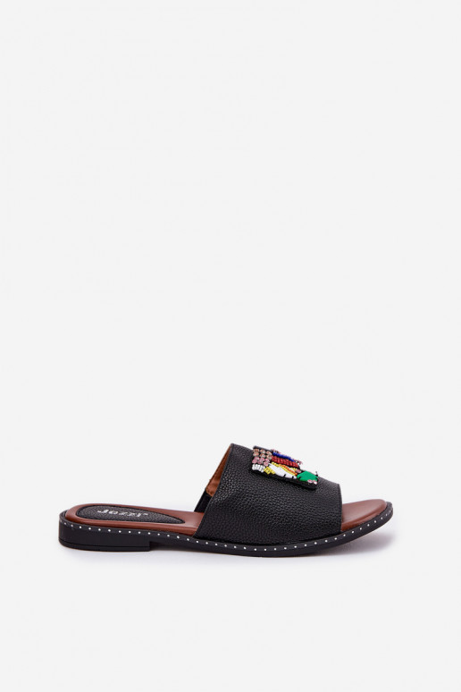 zapatillas de mujer con tacones anchos con adornos de color negro Clelione