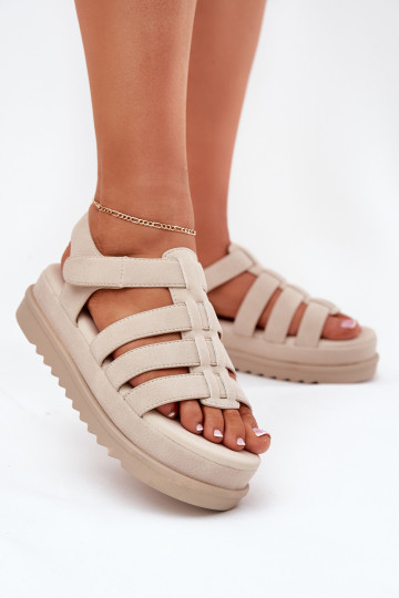 Sandalias de mujer con una plataforma de gamuza ecológicaoAe beige Filisenia 2