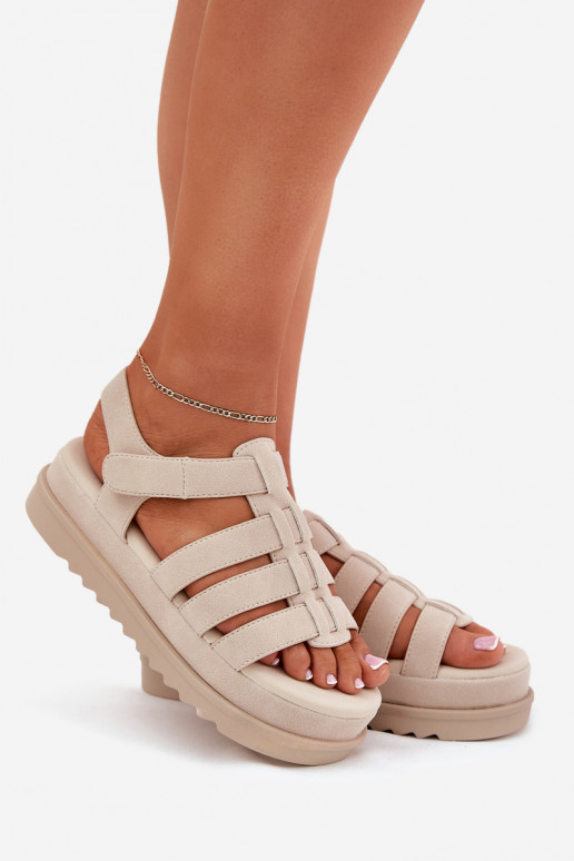 Sandalias de mujer con una plataforma de gamuza ecológicaoAe beige Filisenia Sandalias de mujer con una plataforma de gamuza ecológicaoAe beige Filisenia