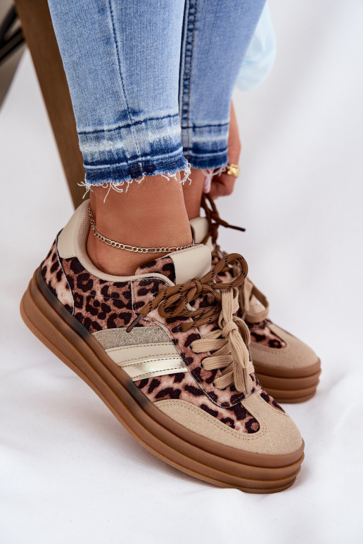 Zapatillas modelo zapatos. Femenino con una plataforma Z PodAójnym atándosem con estampados de piel de leopardo beige Niteria Zapatillas modelo zapatos. Femenino con una plataforma Z PodAójnym atándosem con estampados de piel de leopardo beige Niteria