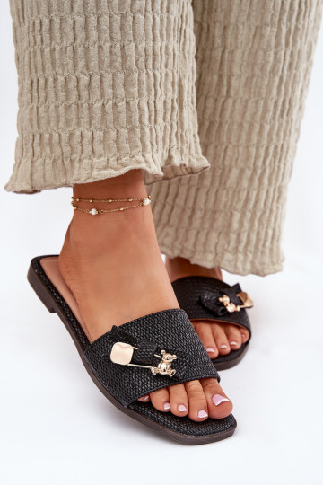 Zapatillas de mujer de color negro con tacones anchos y moños, "Sallariela" 2