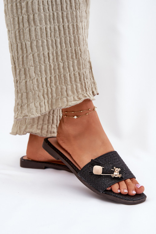 zapatillas de mujer con tacones anchos con cintas de color negro Sallariela