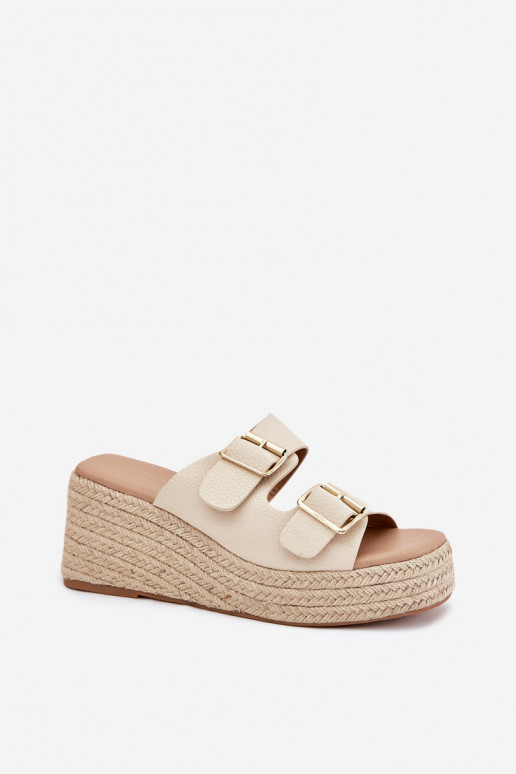 zapatillas de mujer en una cuña Con Trenza I con hebillasmi beige Pasinea