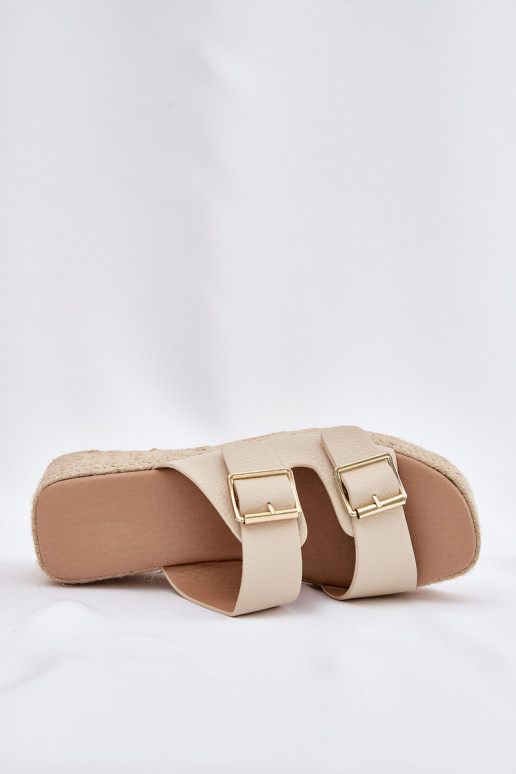 zapatillas de mujer en una cuña Con Trenza I con hebillasmi beige Pasinea