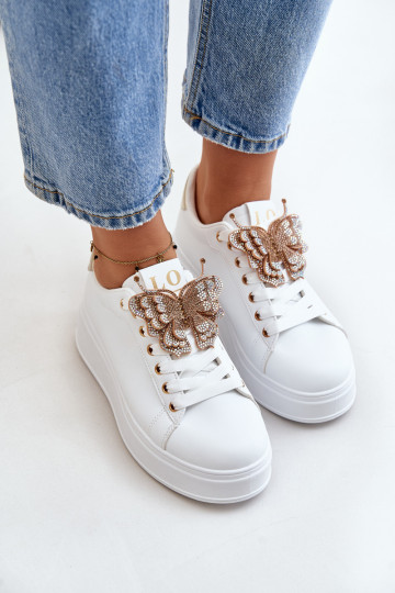Zapatillas modelo zapatos. Femenino con una plataforma Z mariposasm Blanco-color dorado Activadoritevia
