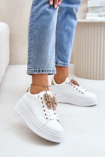 Zapatillas modelo zapatos. Femenino con una plataforma Z mariposasm Blanco-color dorado Activadoritevia 2
